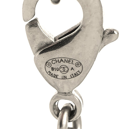Chanel Enamel Beaded CC Necklace Silver White 5 of 5