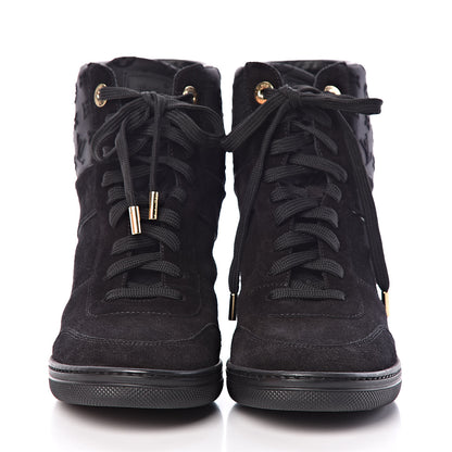 Louis Vuitton Calfskin Suede Monogram Cliff Top Wedge Sneakers 38.5 Black 2 of 8