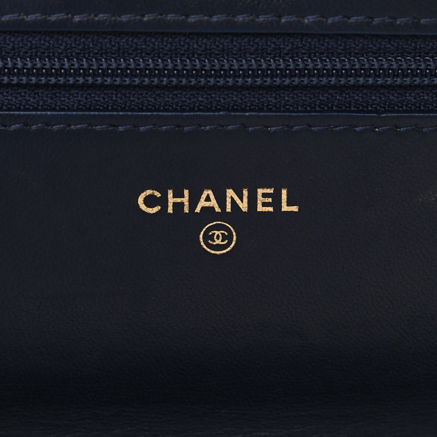 Lambskin Chevron Quilted Trendy CC Wallet On Chain WOC Dark Blue