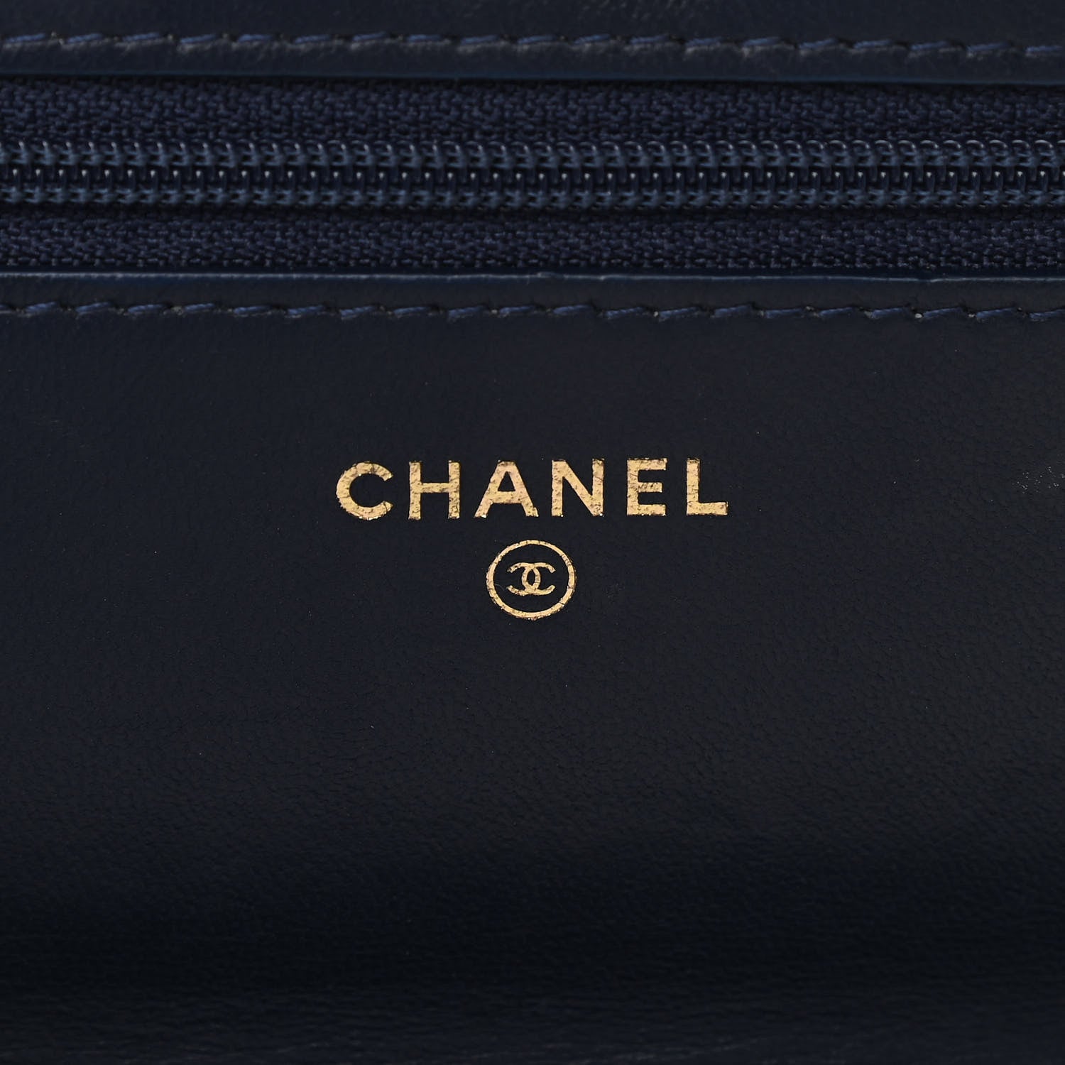 Chanel Lambskin Chevron Quilted Trendy CC Wallet On Chain WOC Dark Blue 8 of 13