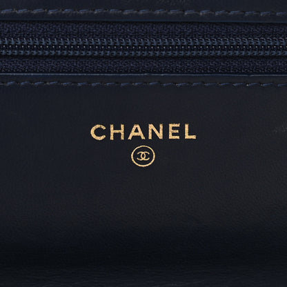 Chanel Lambskin Chevron Quilted Trendy CC Wallet On Chain WOC Dark Blue 8 of 13