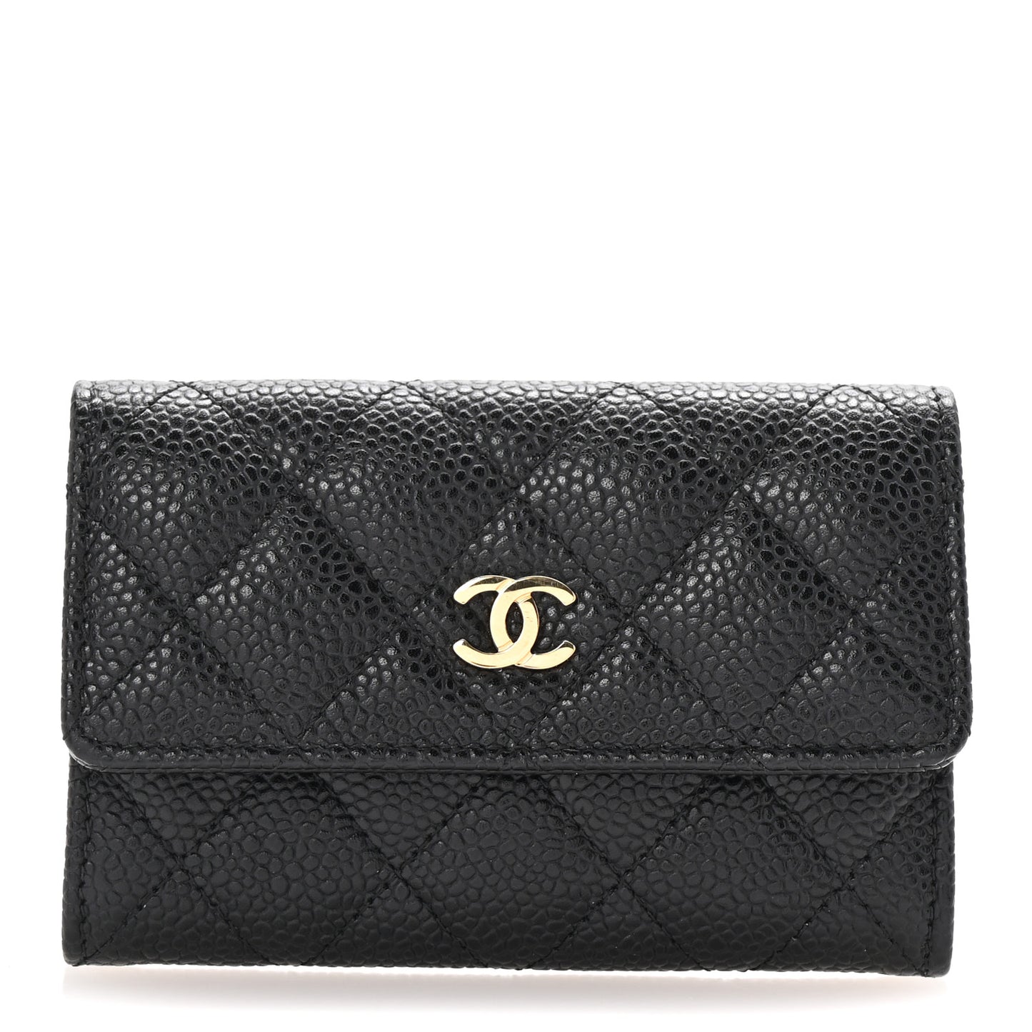 Caviar Quilted Flap Card Holder Black