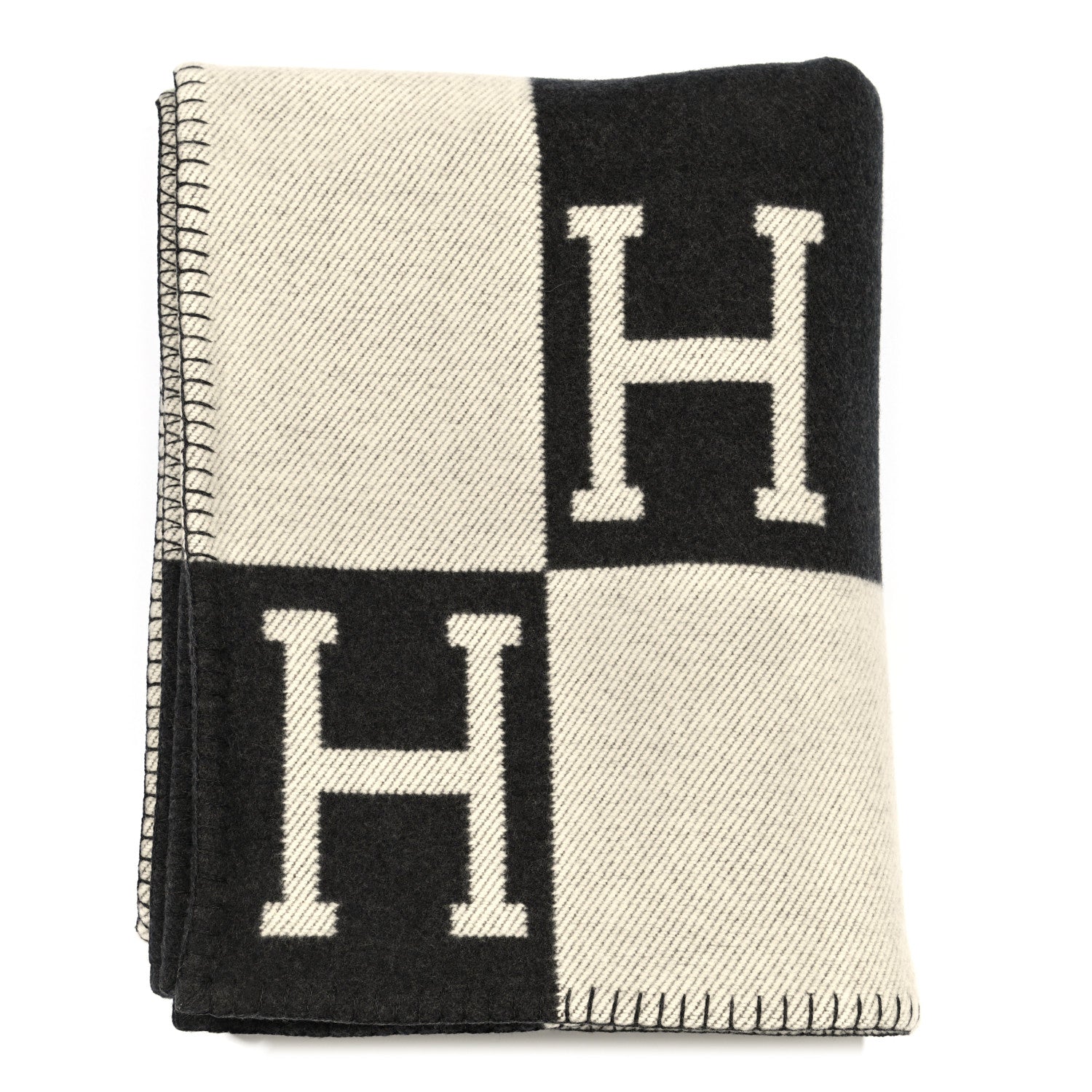 Hermes Wool Cashmere Avalon Blanket Ecru Gris Fonce 1 of 3
