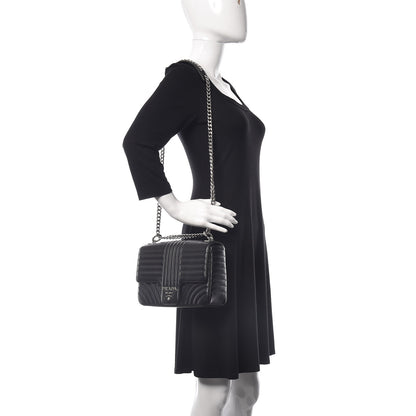Prada Soft Calfskin Impunture Diagramme Large Chain Flap Shoulder Bag Black 2 of 9