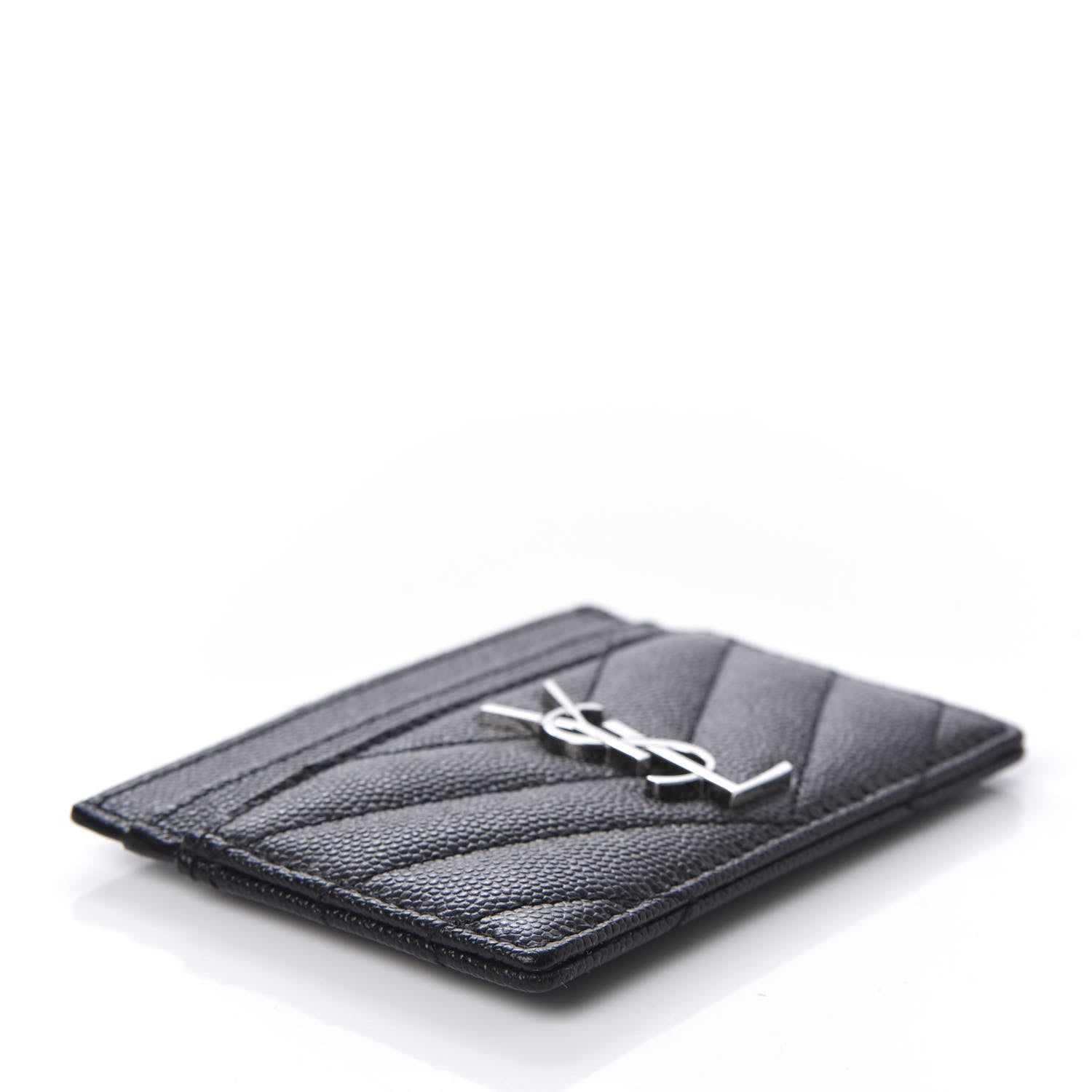 Saint Laurent Grain De Poudre Matelasse Chevron Monogram Credit Card Case Black 4 of 8