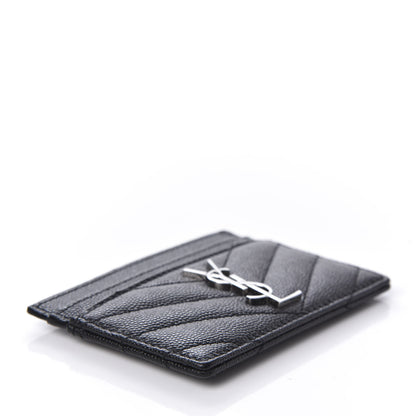 Saint Laurent Grain De Poudre Matelasse Chevron Monogram Credit Card Case Black 4 of 8