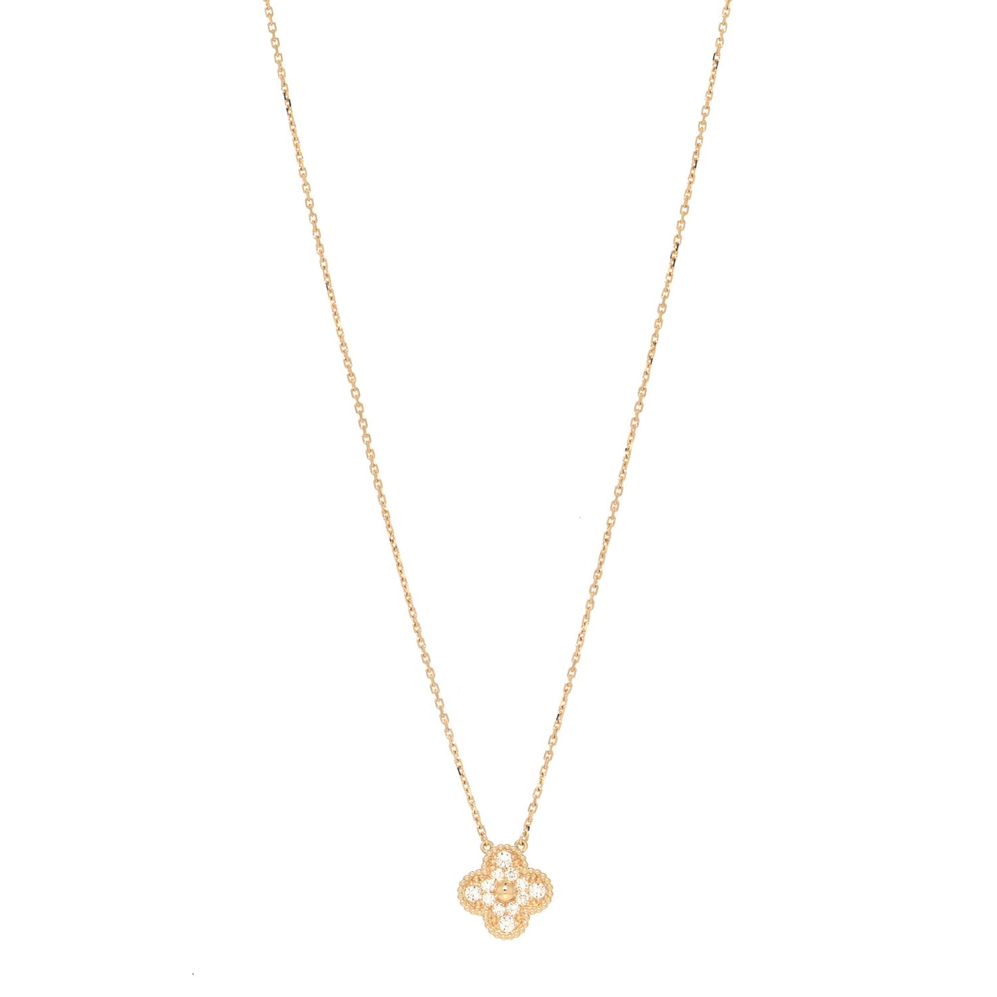18K Yellow Gold Diamond Vintage Alhambra Pendant Necklace