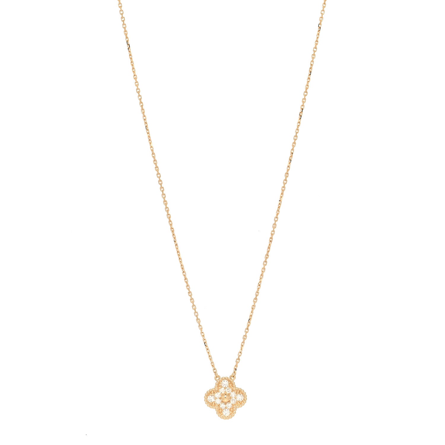Van Cleef & Arpels 18K Yellow Gold Diamond Vintage Alhambra Pendant Necklace 1 of 7