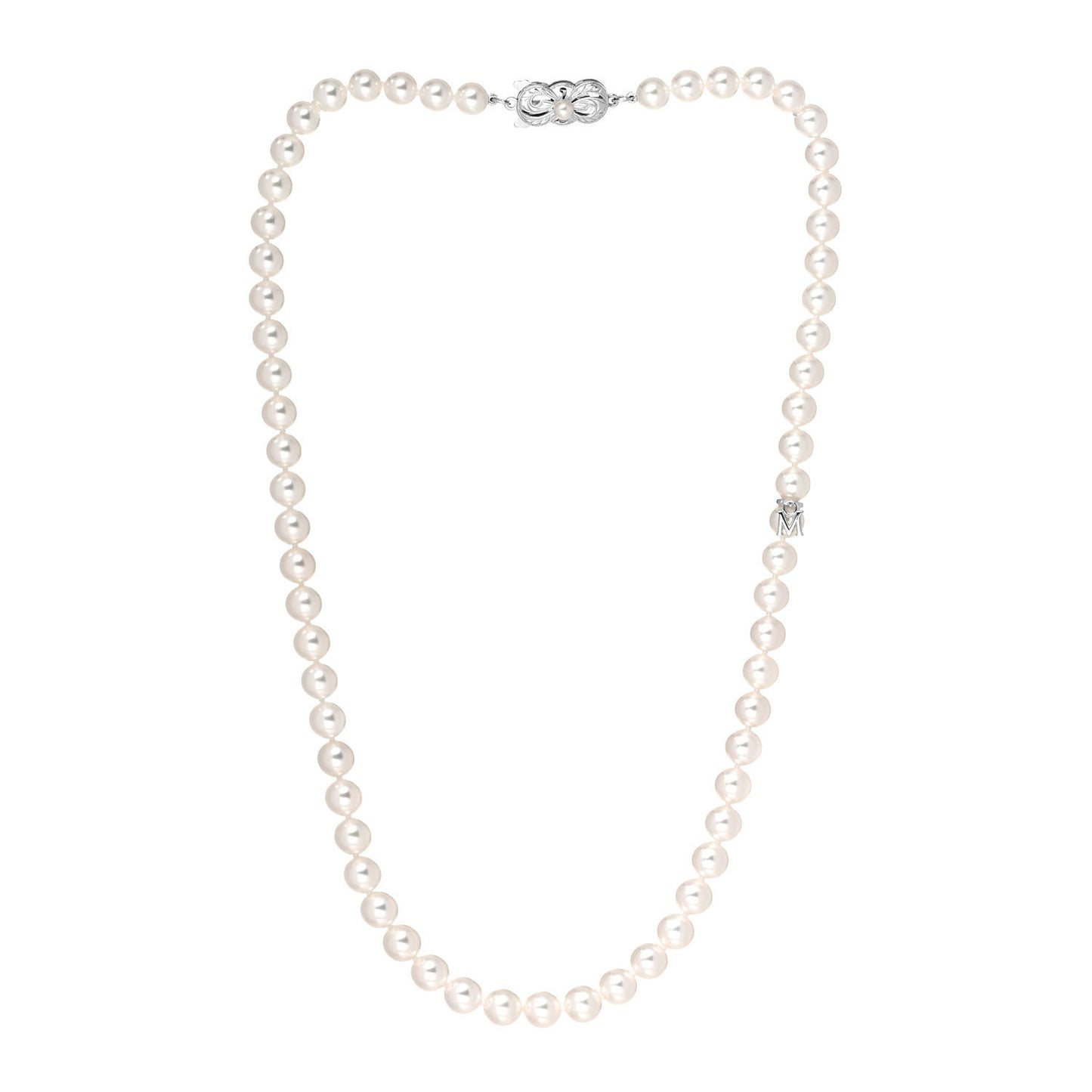 18K White Gold Akoya Pearl 6-7mm Strand Necklace 17.5"