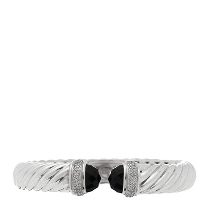 David Yurman Sterling Silver Diamond Black Onyx 10mm Waverly Bracelet 1 of 3