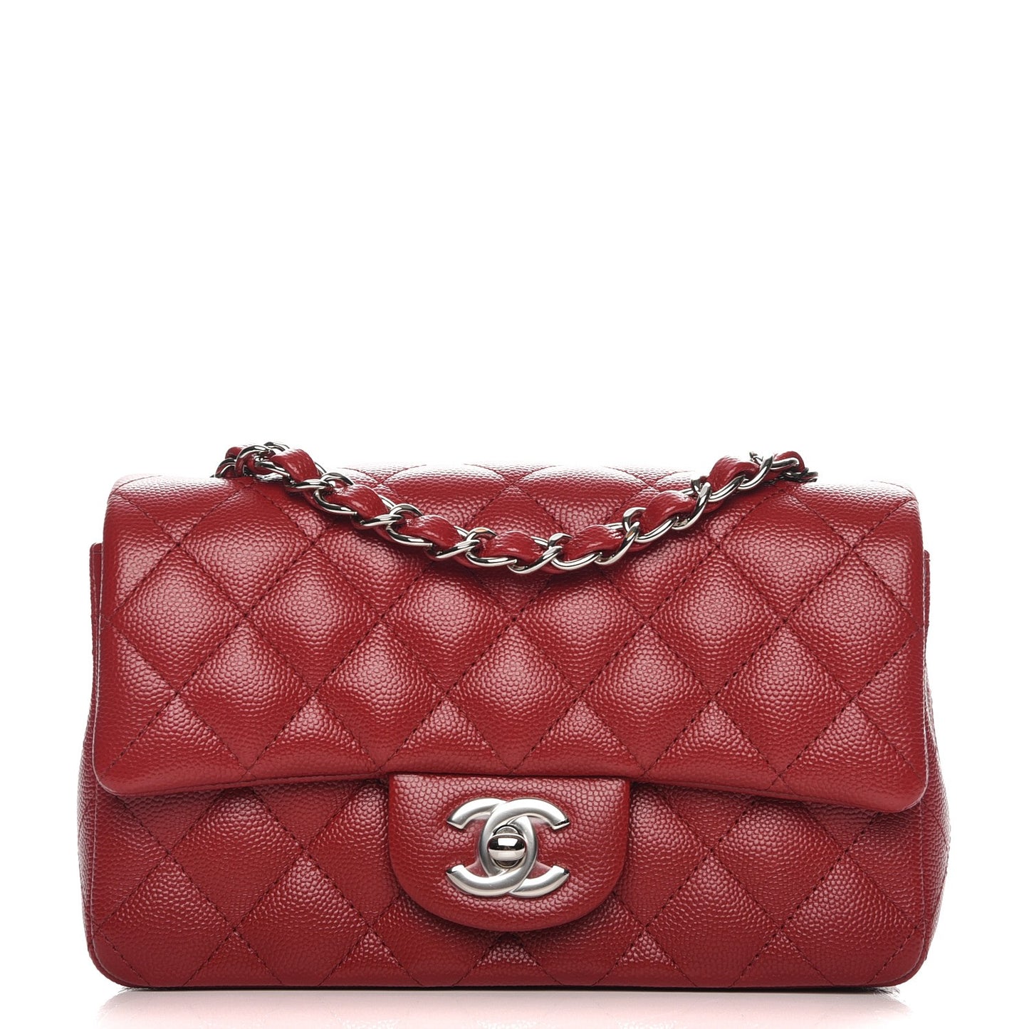 Caviar Quilted Mini Rectangular Flap Dark Red