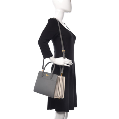 Prada Saffiano City Calfskin Small Bibliotheque Top Handle Mercurio Talco 2 of 13