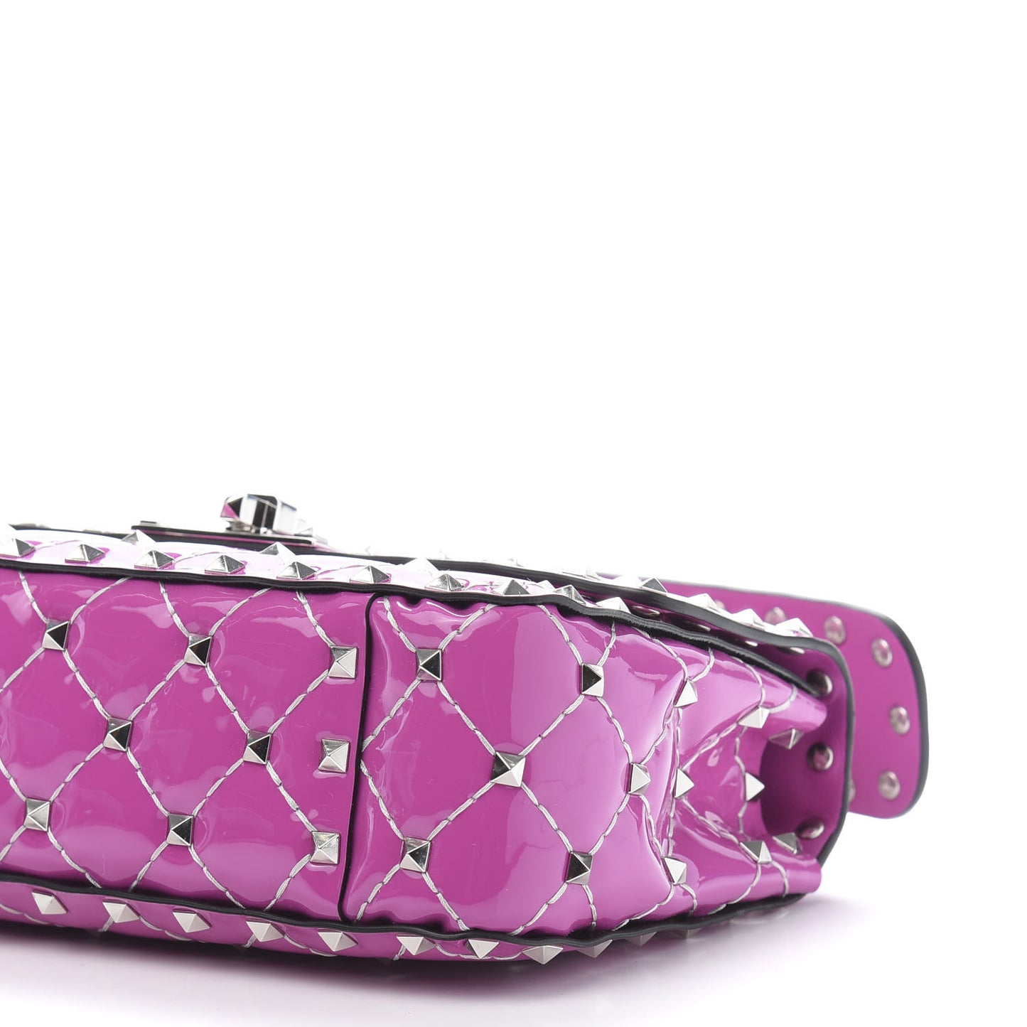Patent Small Rockstud Spike Shoulder Bag Radiant Orchid