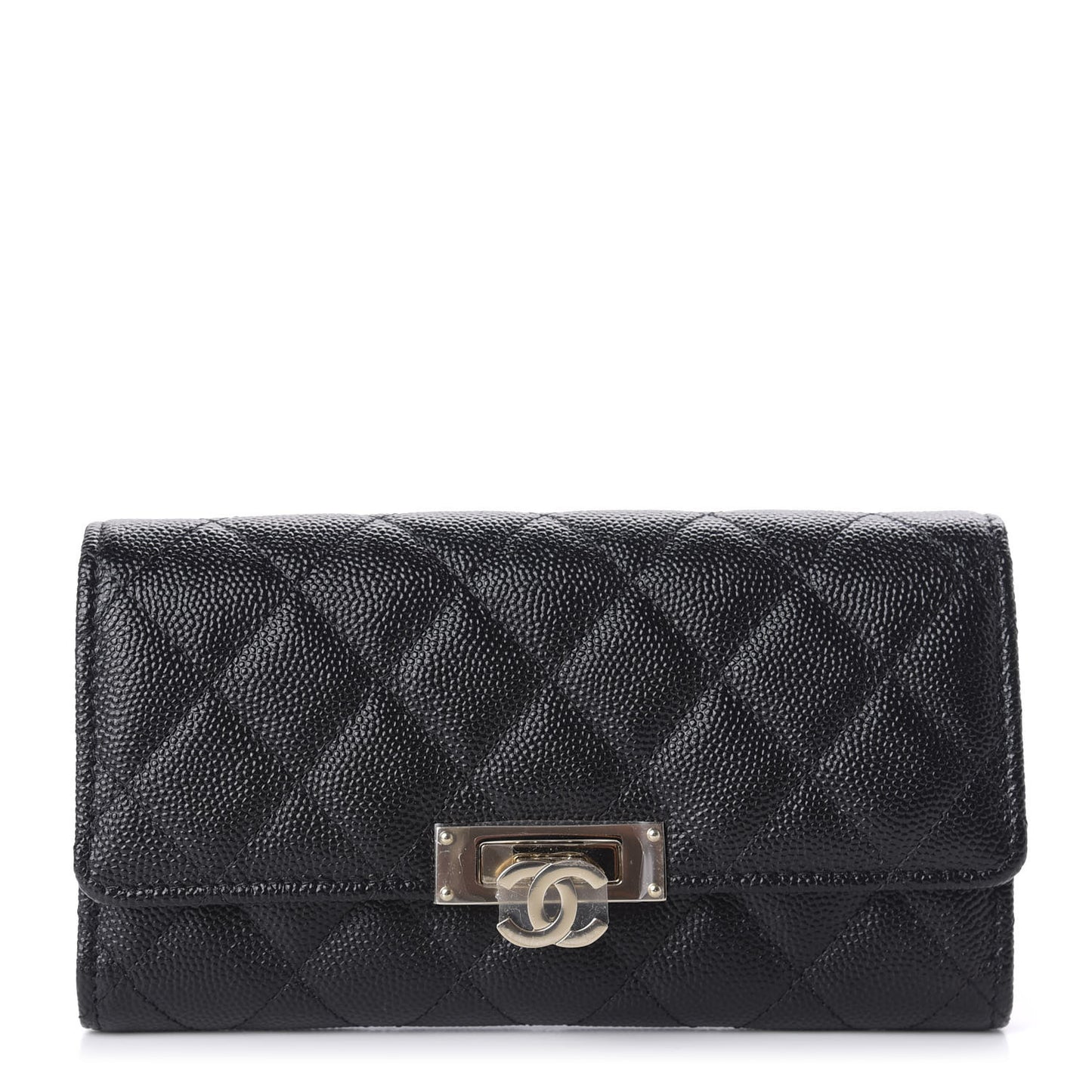 Caviar Quilted Large Golden Class Gusset Flap Wallet Black
