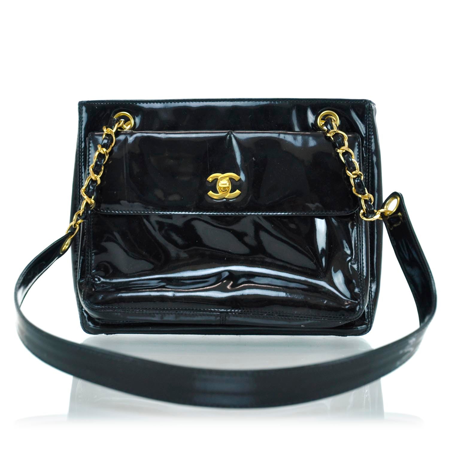 Chanel Patent Shoulder Bag Black 1 of 9