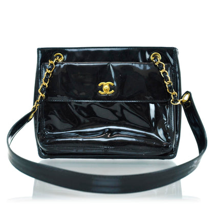 Chanel Patent Shoulder Bag Black 1 of 9
