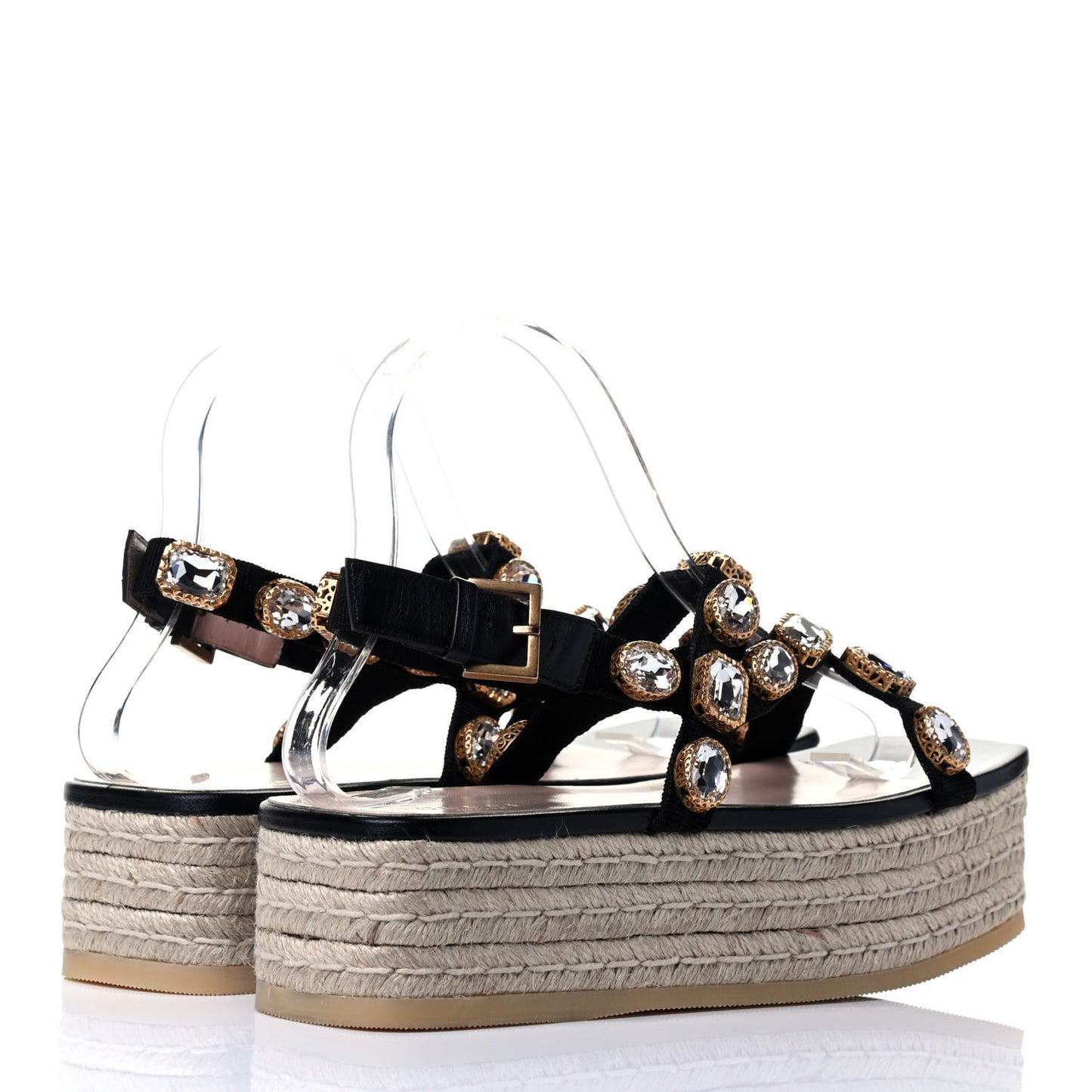 Grosgrain Crystal Perta Espadrille Platform Sandals 37 Black