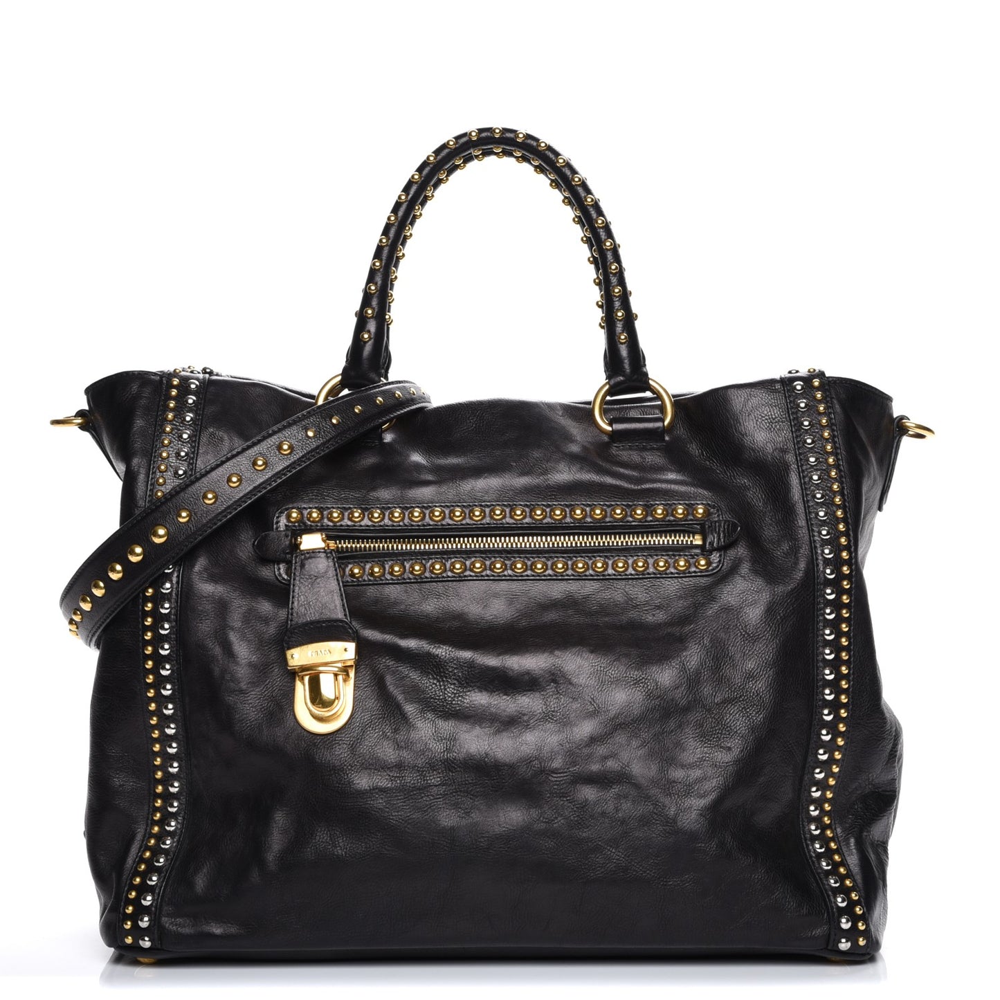 Glace Calf Studded Tote Nero Black