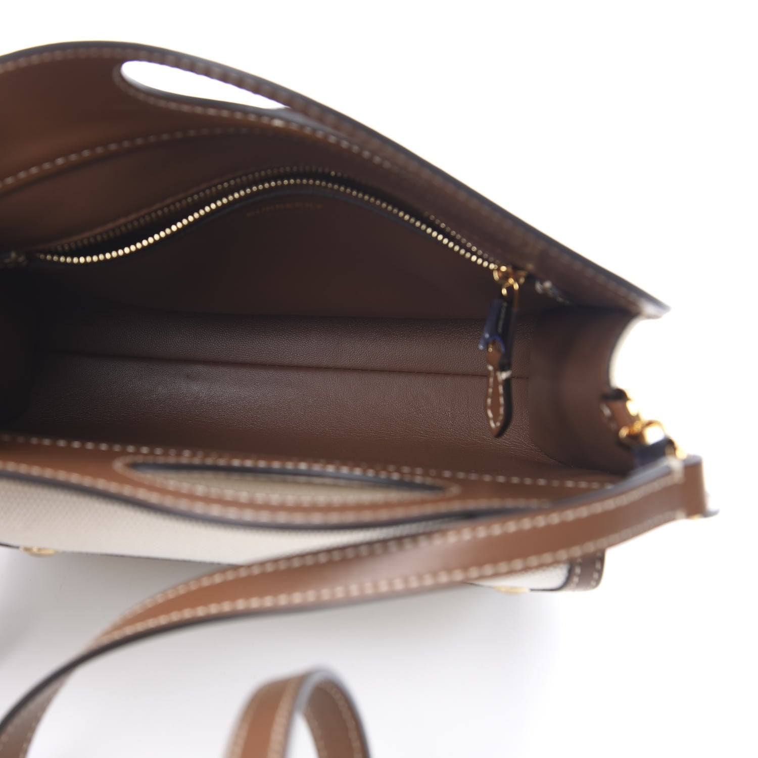 Burberry Canvas Smooth Calfskin Two Tone Mini Pocket Bag Natural Malt Brown 5 of 11