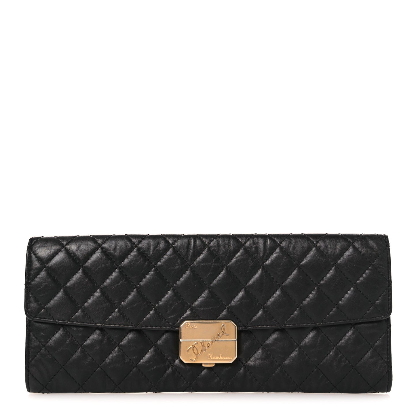 Metallic Aged Calfskin Quilted Paris Hamburg Clutch Black