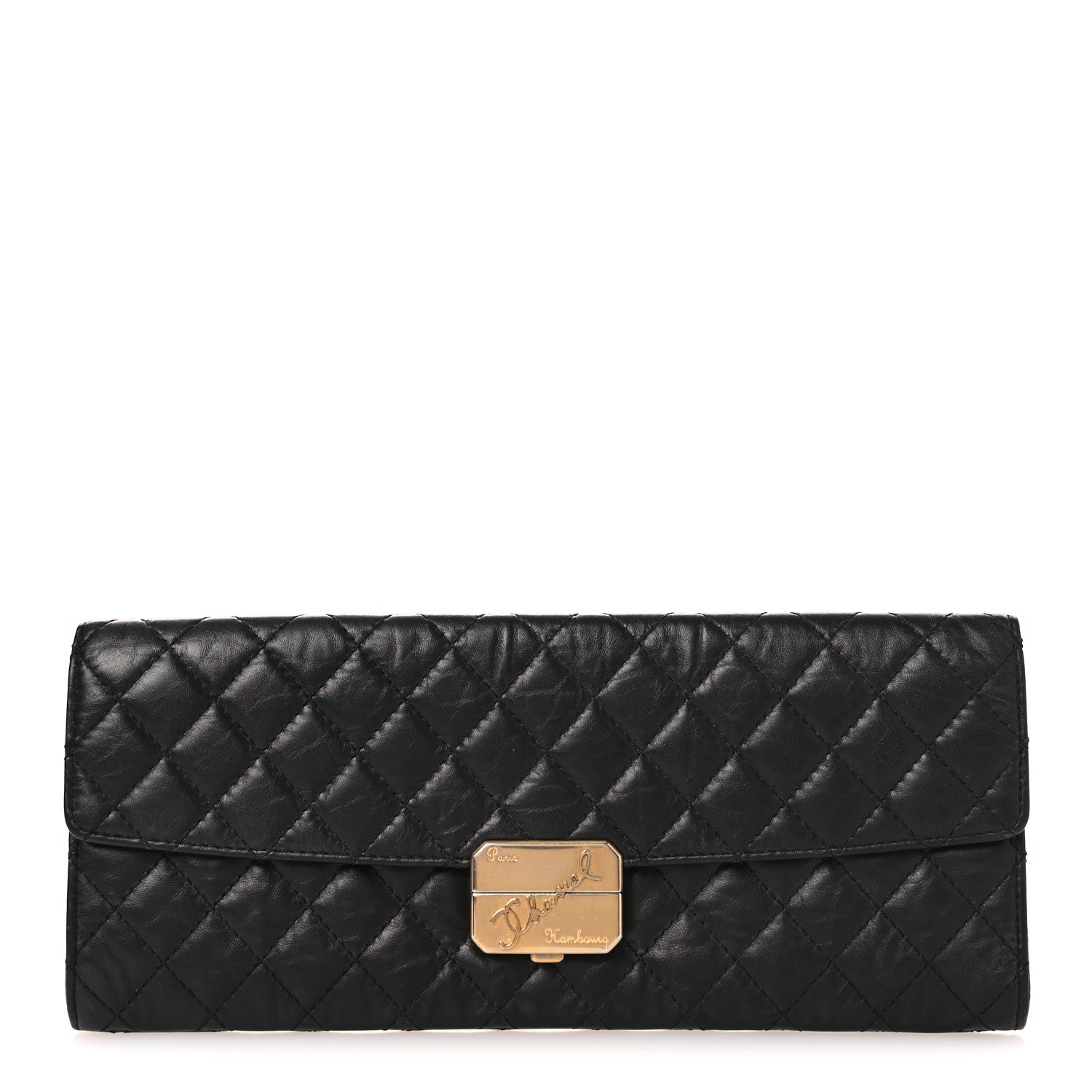 Chanel Metallic Aged Calfskin Quilted Paris Hamburg Clutch Black 1 of 9
