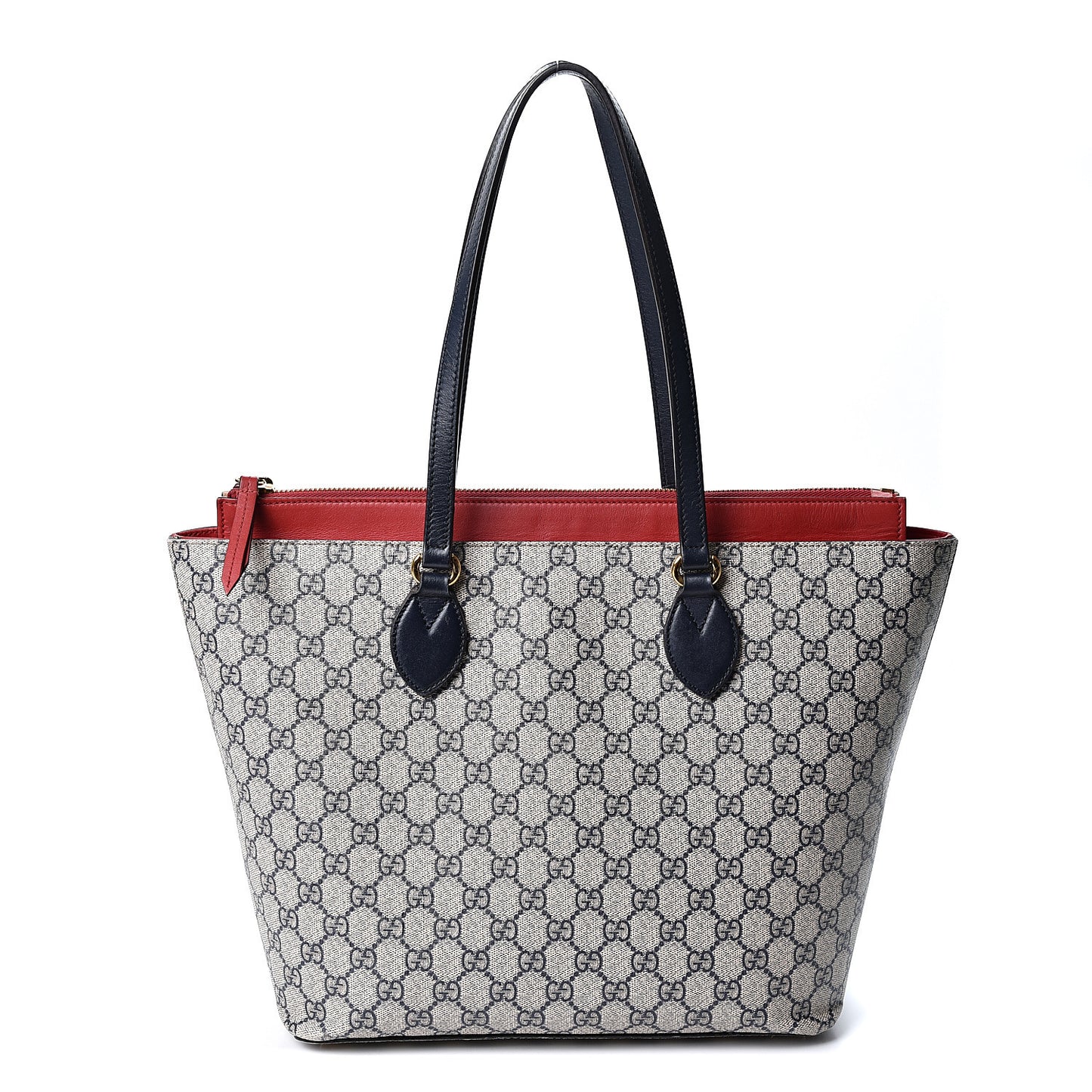 GG Supreme Monogram Medium Zippered Bucket Tote Beige Blue Hibiscus Red