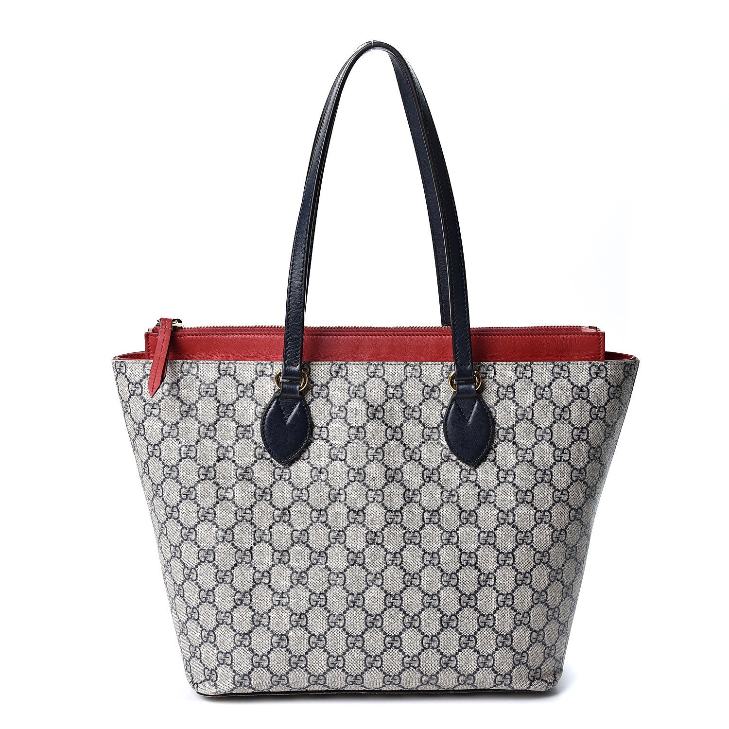 Gucci GG Supreme Monogram Medium Zippered Bucket Tote Beige Blue Hibiscus Red 1 of 11