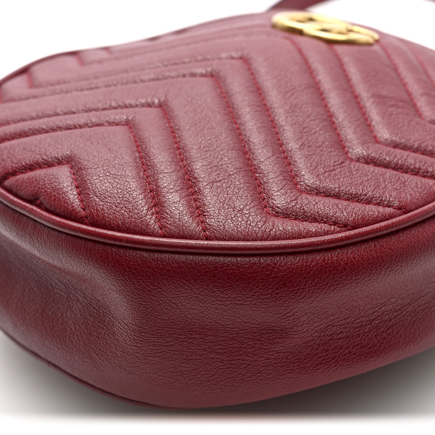 Gucci Glazed Calfskin Matelasse Heart Mini GG Marmont Round Shoulder Bag Romantic Cerise 10 of 10