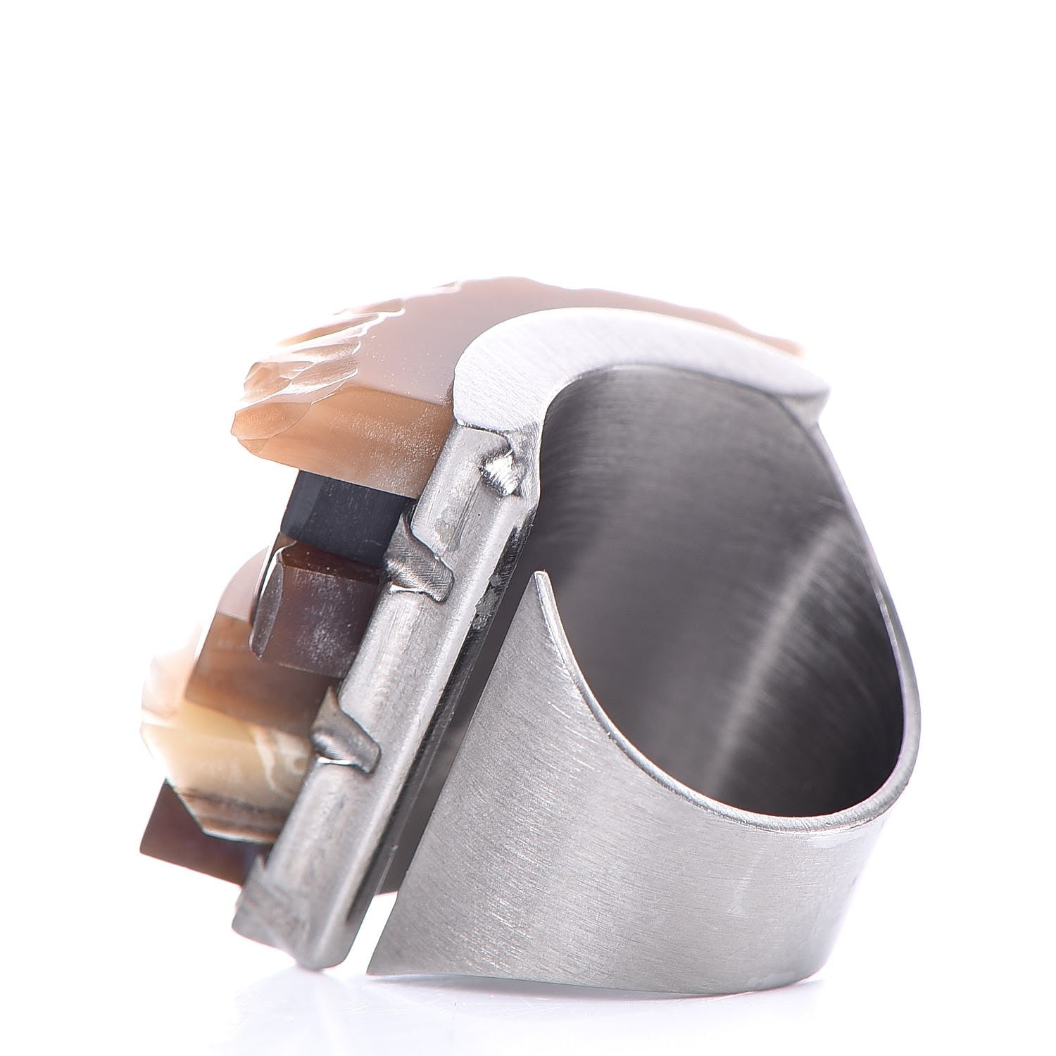 Chanel Resin CC Ring 7 Brown Silver 4 of 6