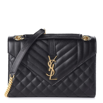 Saint Laurent Grain De Poudre Textured Mixed Matelasse Triquilt Medium Monogram Satchel Black 1 of 9