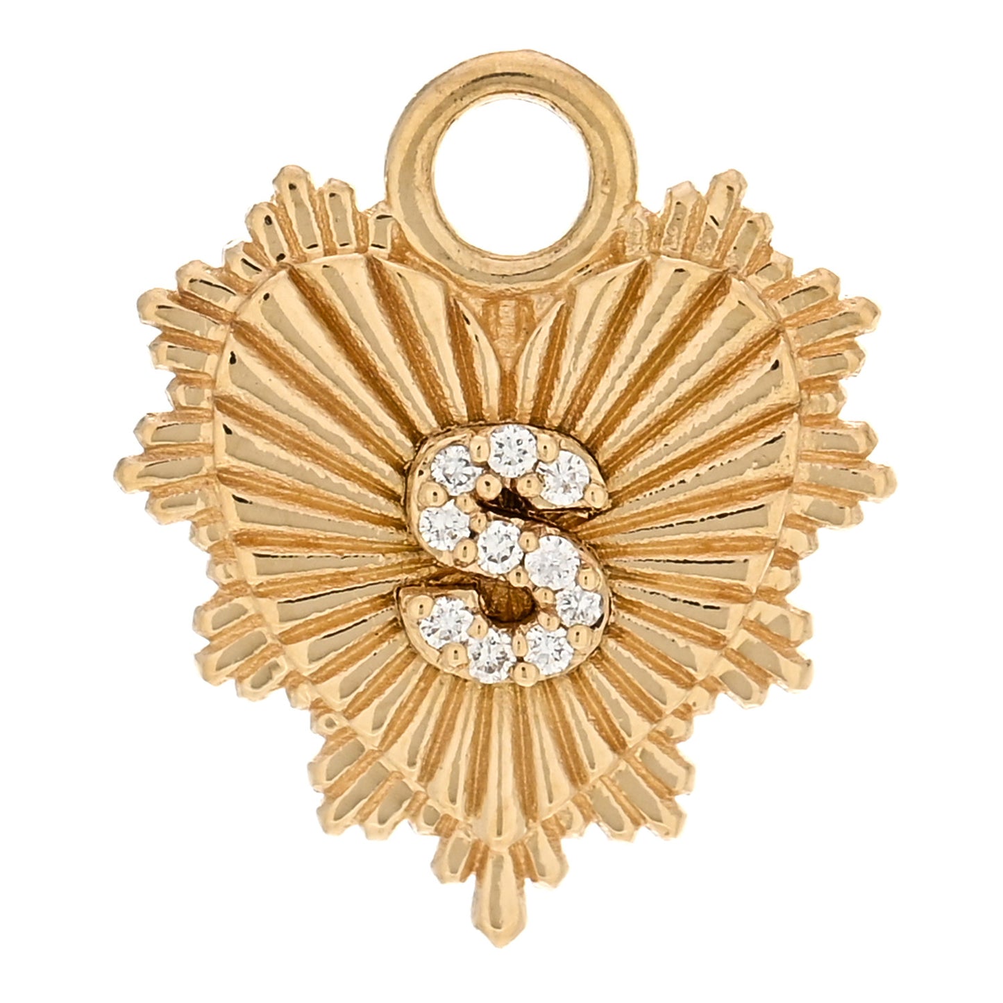 18K Yellow Gold Diamond Initial S Miniature Heart Medallion Pendant