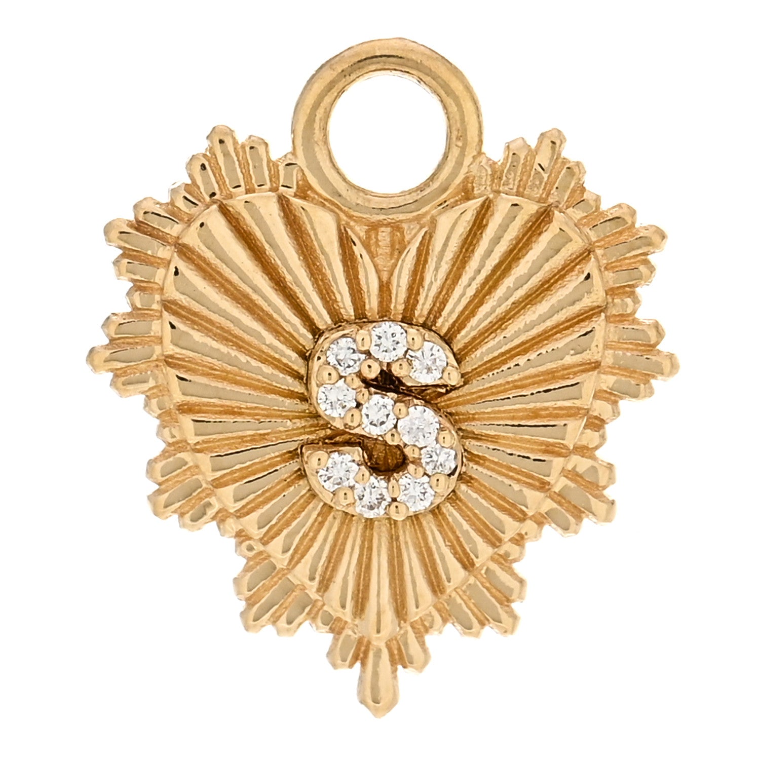 Foundrae 18K Yellow Gold Diamond Initial S Miniature Heart Medallion Pendant 1 of 3
