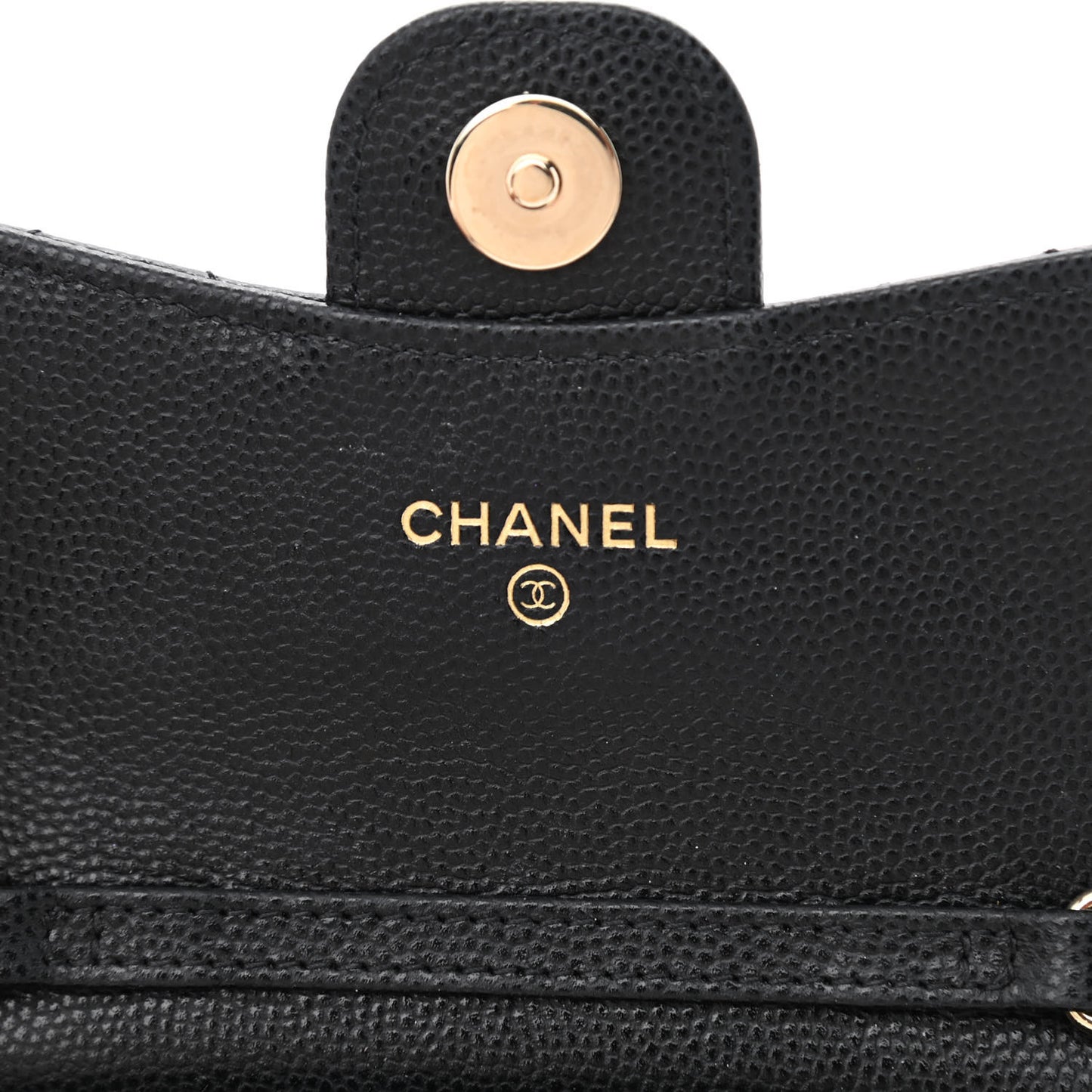 Caviar Quilted Flap Zip Card Holder On Chain Black