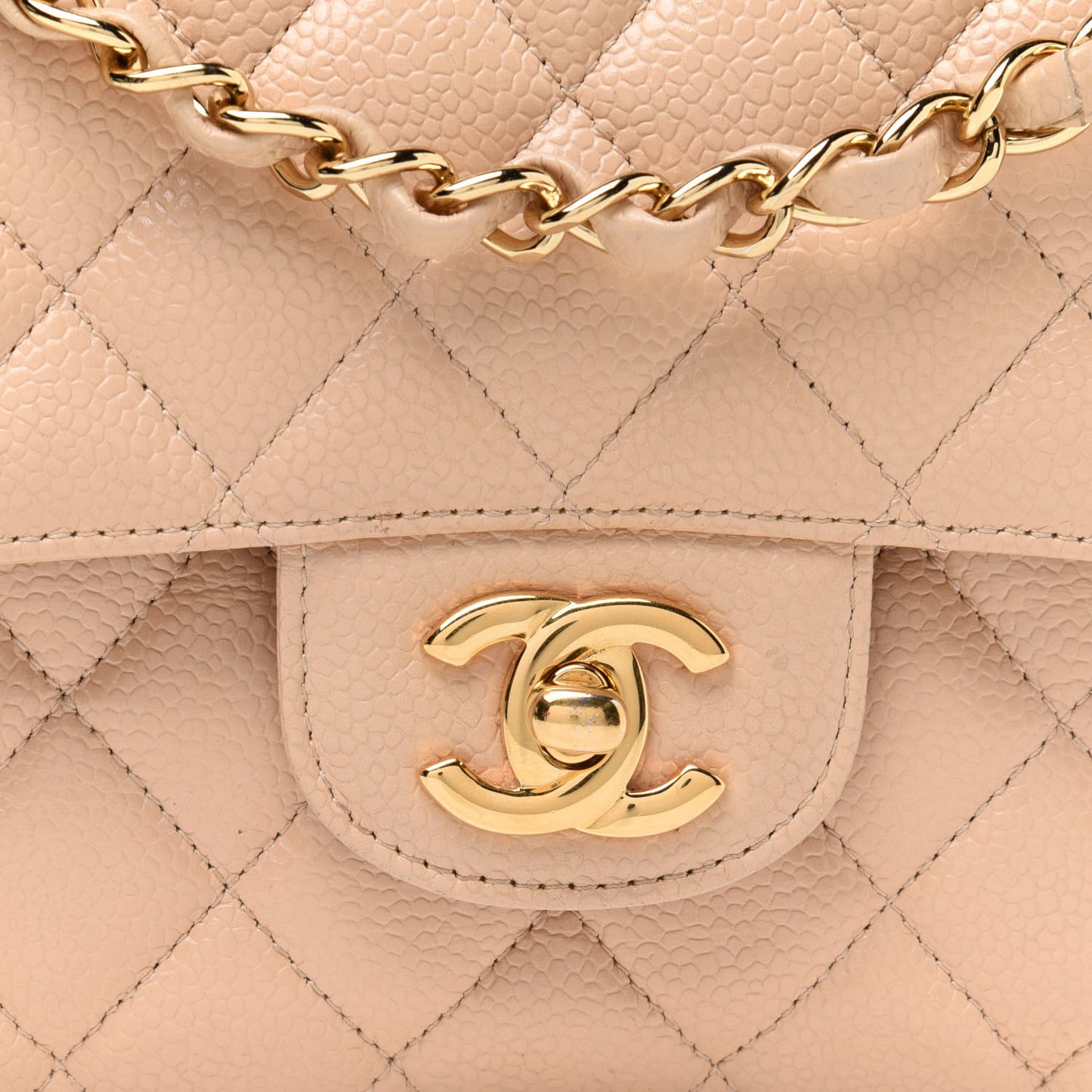 Caviar Quilted Medium Double Flap Beige