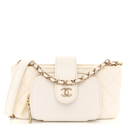 Chanel Caviar Quilted Business Affinity Phone Holder With Chain White 1 of 11
