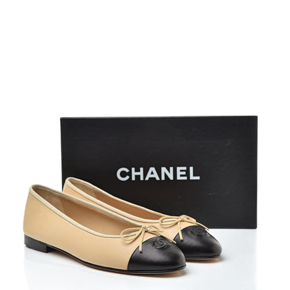 Chanel Lambskin Cap Toe Ballerina Flats 41 Beige Black 10 of 10
