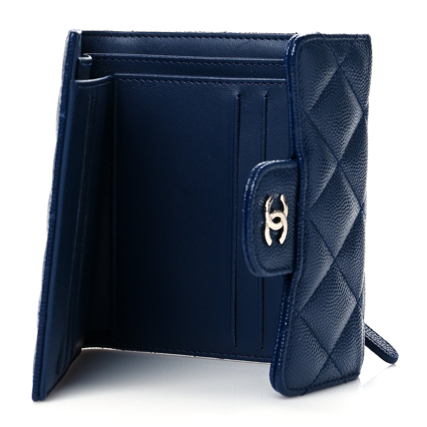Caviar Quilted Compact Flap Wallet Navy