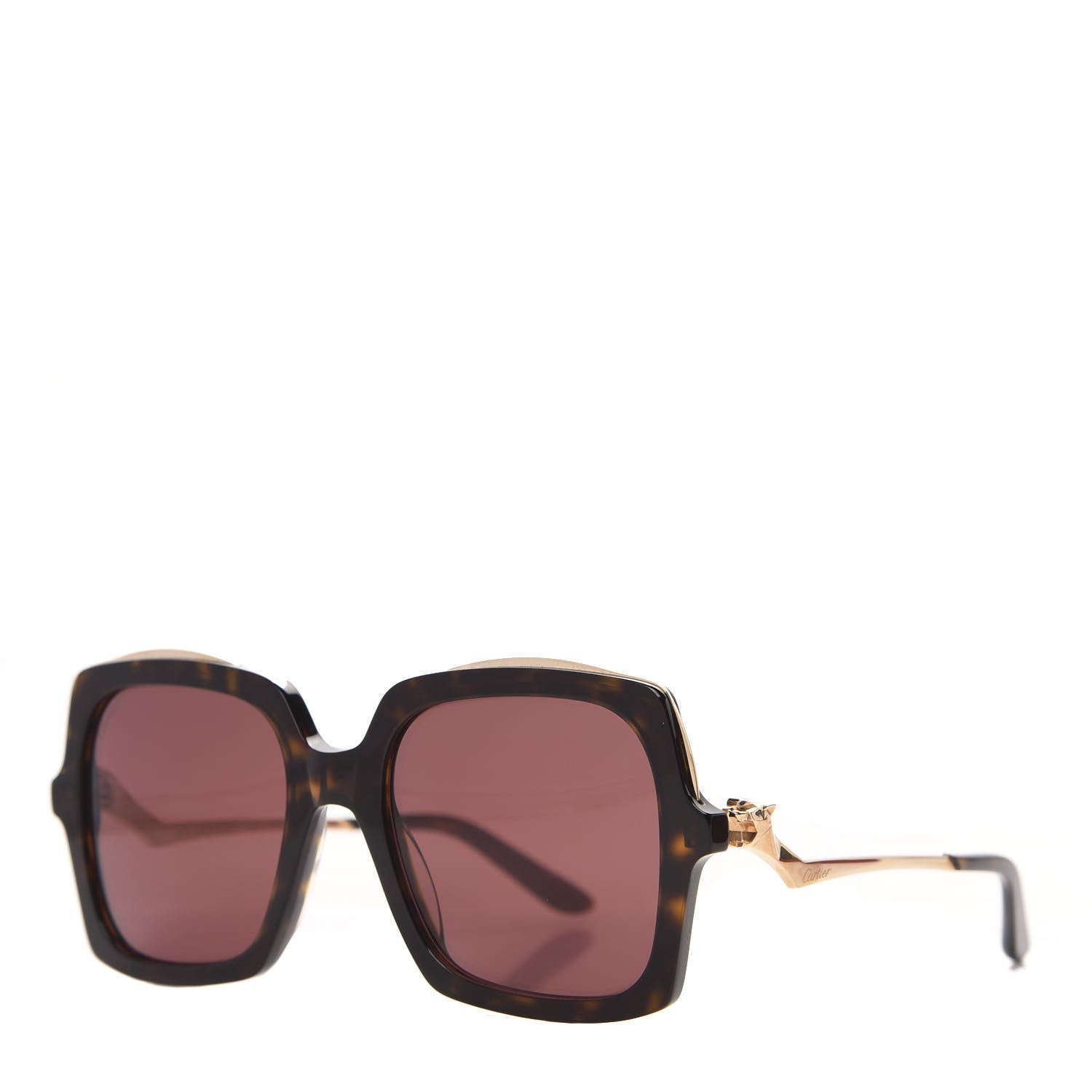 Cartier Metal Panthère de Square Sunglasses CT0117S Tortoise 1 of 8