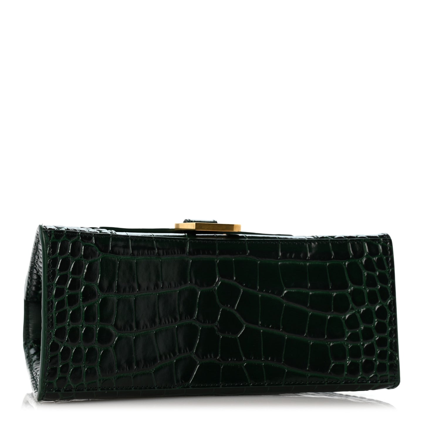 Shiny Calfskin Crocodile Embossed Small Hourglass Top Handle Bag Forest Green