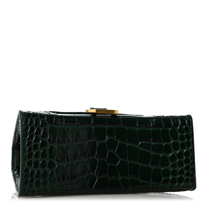 Balenciaga Shiny Calfskin Crocodile Embossed Small Hourglass Top Handle Bag Forest Green 4 of 13