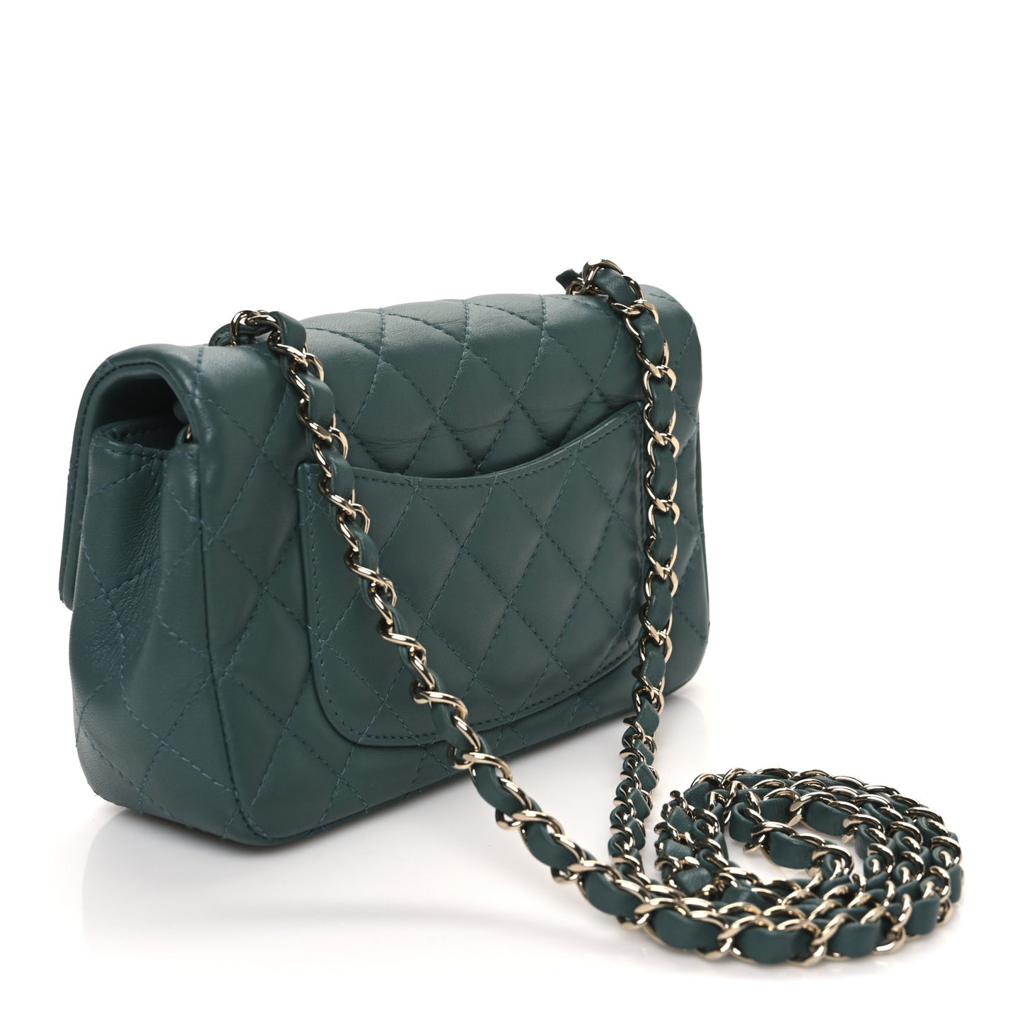 Lambskin Quilted Mini Rectangular Flap Dark Green