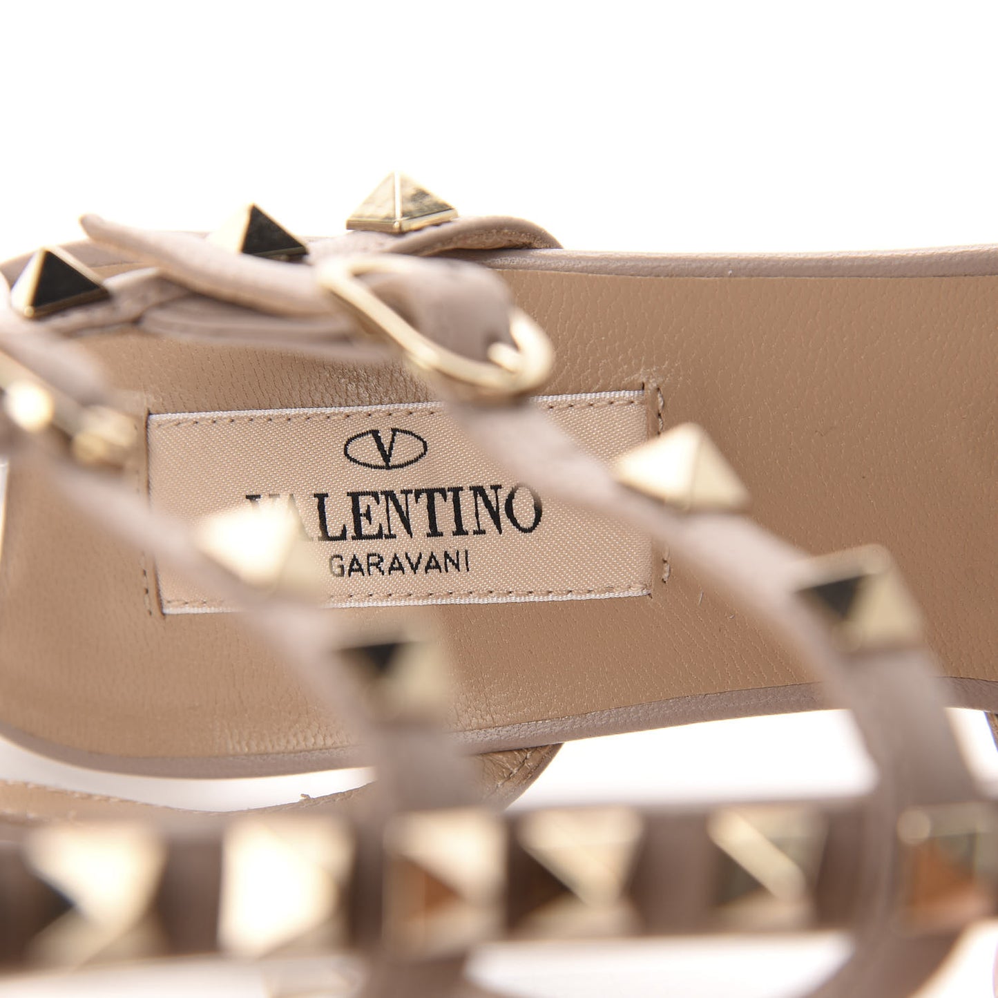 Calfskin Nappa Rockstud Ankle Strap 65mm Pumps 38 Poudre