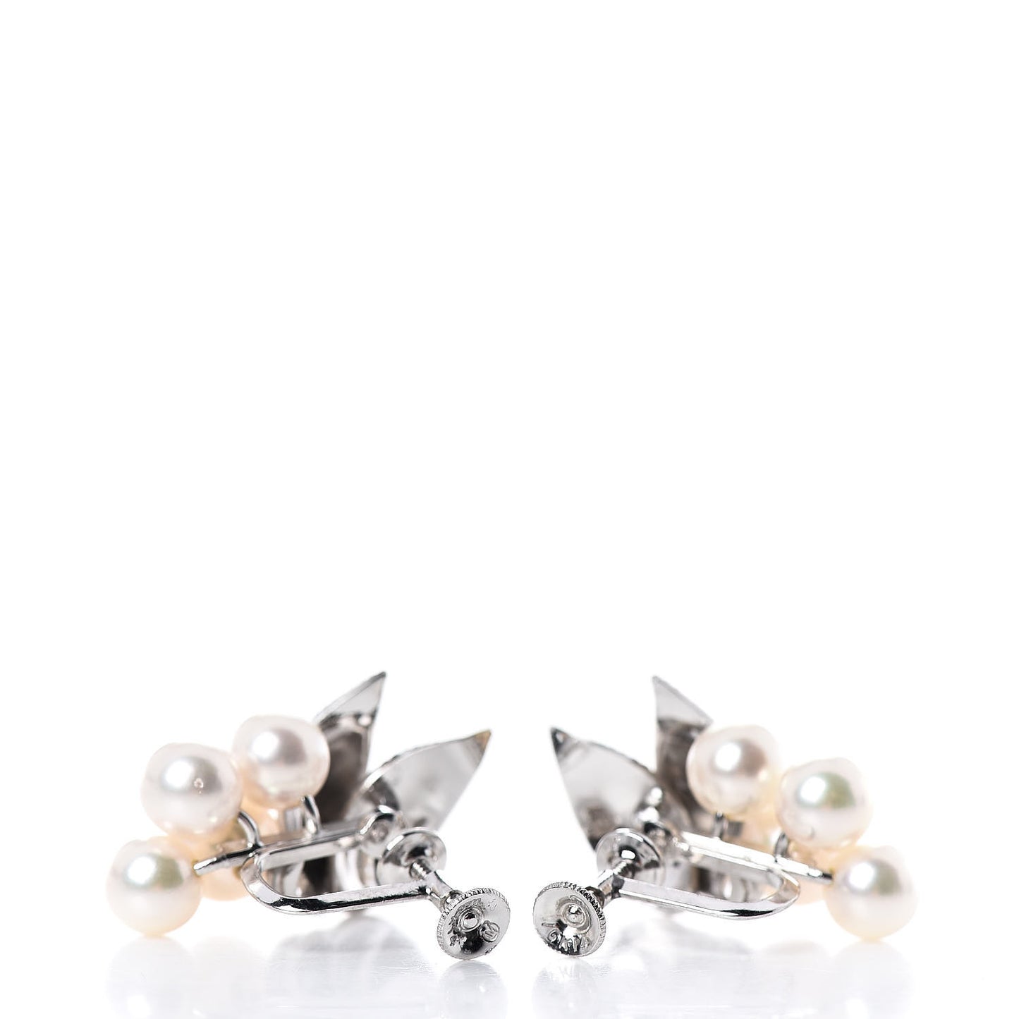 14K White Gold Akoya Pearl 6-7mm Leaf Screw-Back Earrings