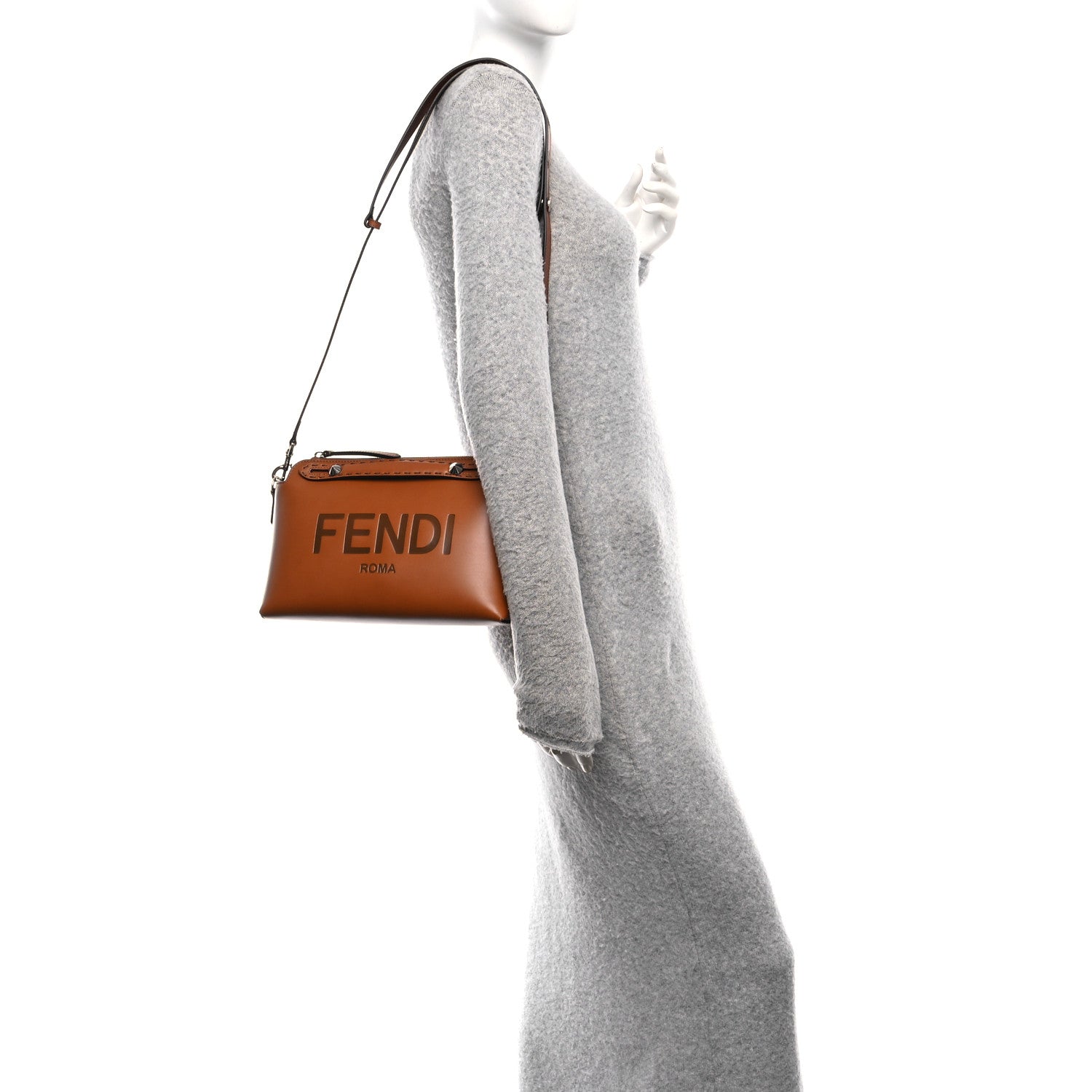 Fendi Vitello King Logo Embossed Medium By The Way Boston Bag Cuoio 2 of 10