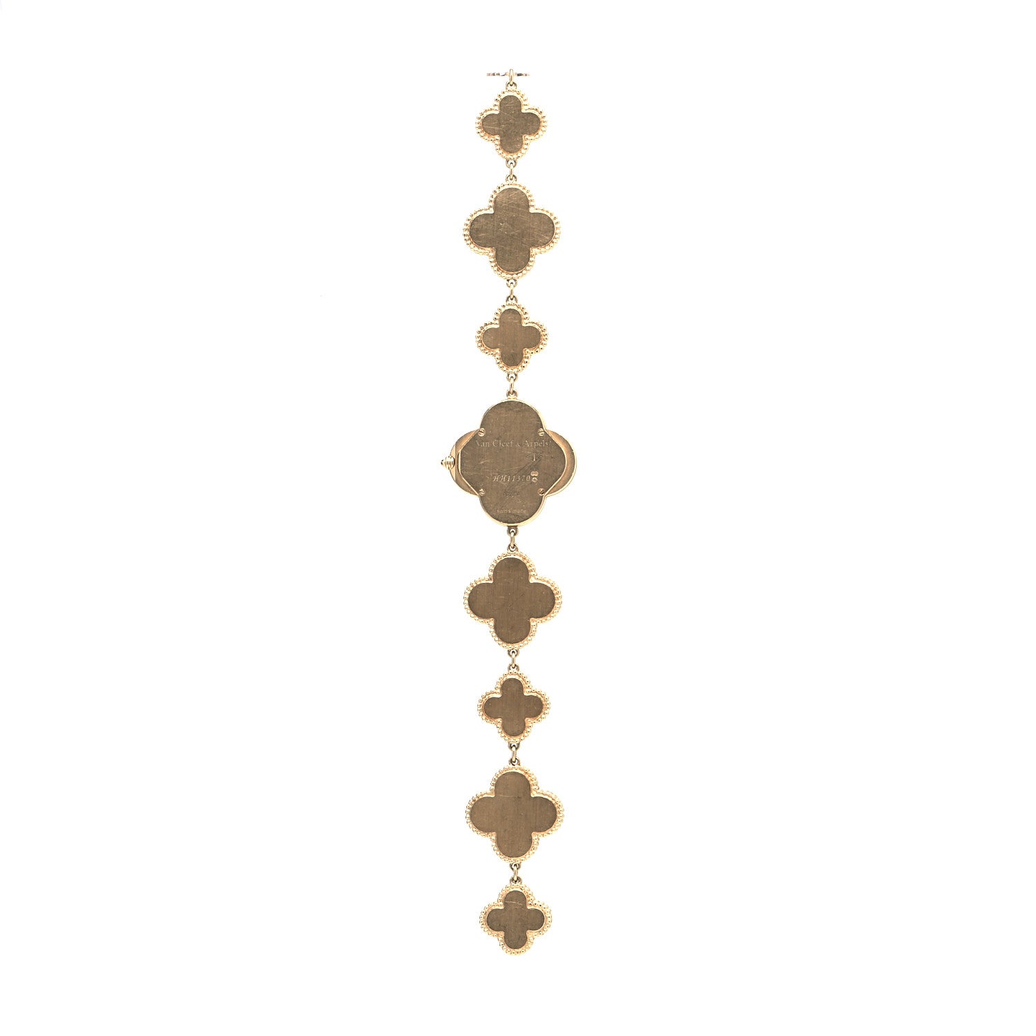 Van Cleef & Arpels 18K Yellow Gold Mother of Pearl Black Onyx 26mm Alhambra Quartz Watch 4 of 7