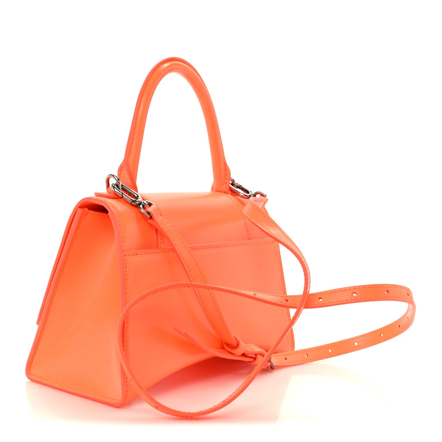 Shiny Box Calfskin Small Hourglass Top Handle Bag Fluo Orange