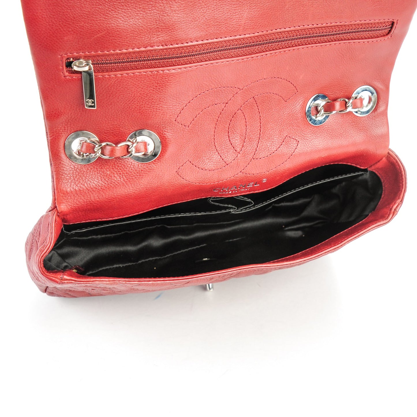 Calfskin Quilted Medium Lucky Symbols Flap Dark Red