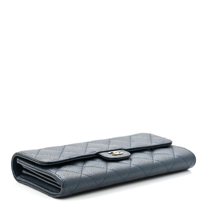 Chanel Iridescent Caviar Quilted Large Gusset Flap Wallet Dark Blue 4 of 8