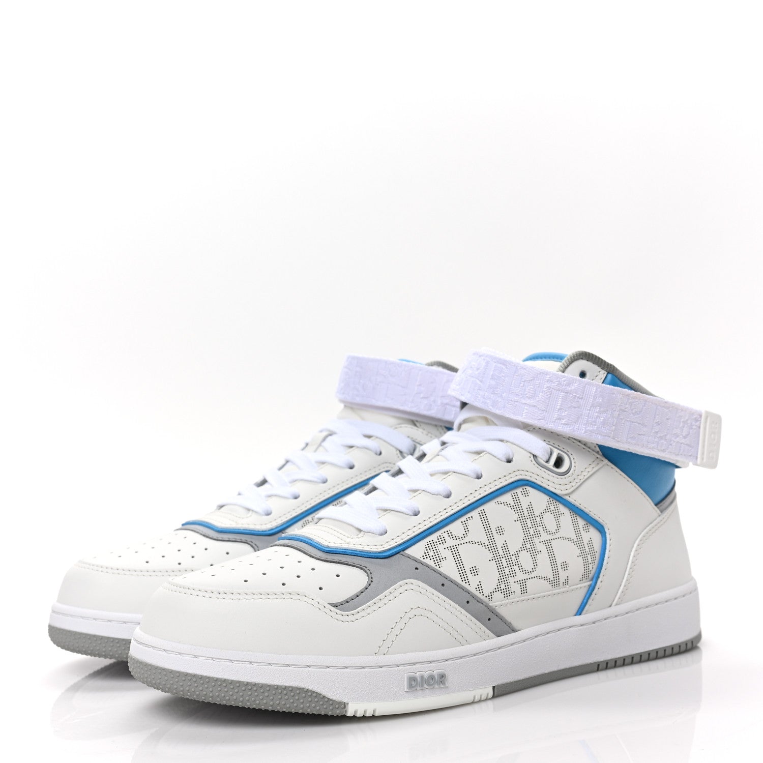 Christian Dior Smooth Calfskin Oblique Galaxy Perforated Mens B27 Mid Top Sneakers 42 Beige Blue 3 of 7