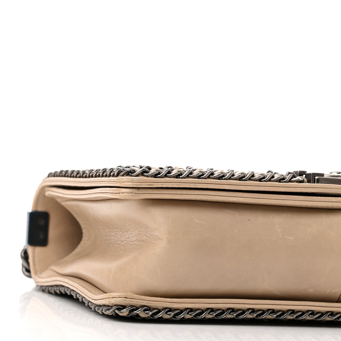 Glazed Calfskin Quilted New Medium Boy Chained Flap Beige